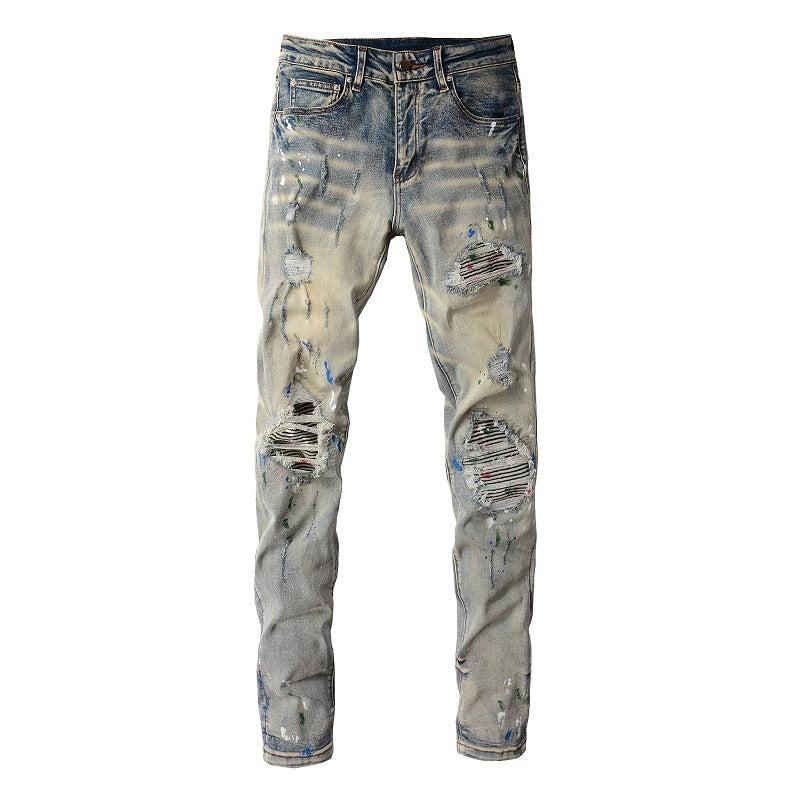 Amiri Jeans Graffiti Hole & Patch Stretch Slim Fit #883