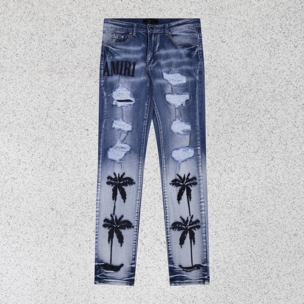 Amiri Jeans Coconut Embroidery Ripped Jeans