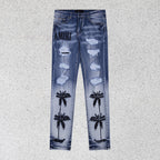 Amiri Jeans Coconut Embroidery Ripped Jeans