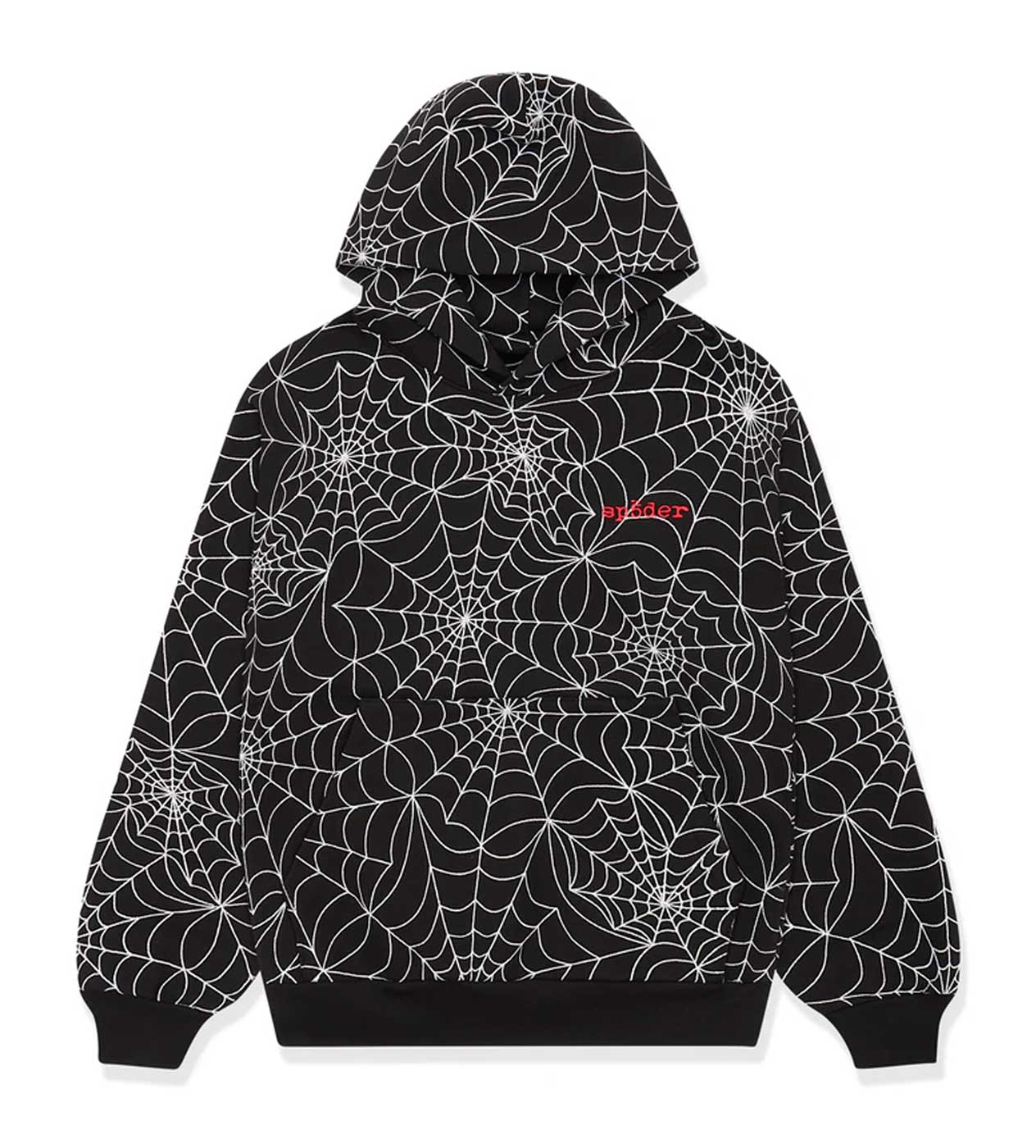 Sp5der Embroidered AOP Hoodie Black